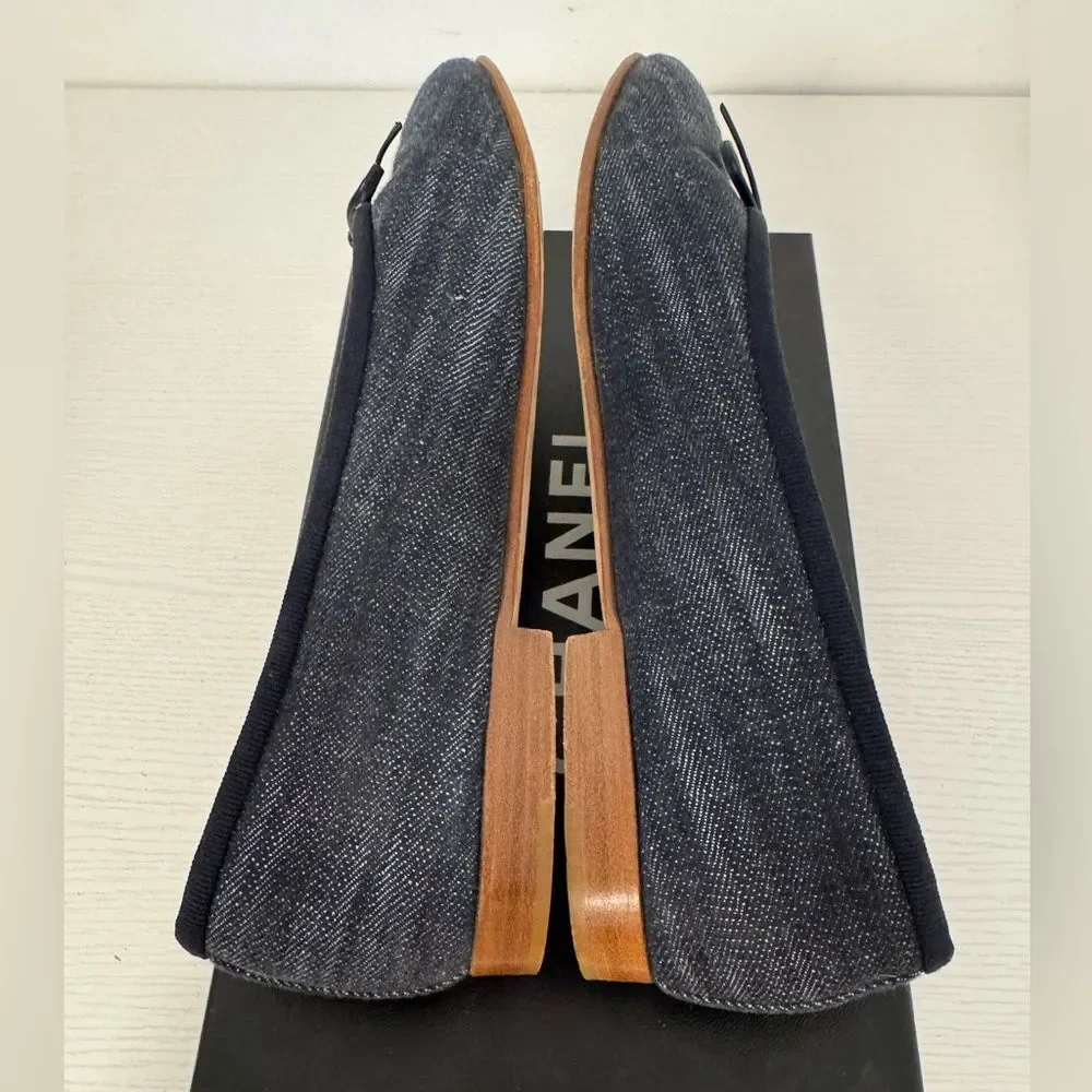 Chanel Denim CC Classic Ballet Flats Dark Blue EU 38 US 8 Vintage Women’s Shoes - Picture 6 of 9